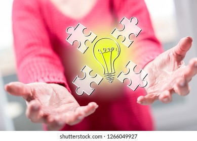 Teamwork idea concept above the hands of a woman in background - Shutterstock ID 1266049927