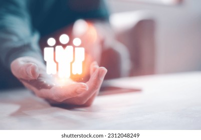 teamwork key to success in business concept, businessman using tablet analysing organisation chart, human resource management  - Shutterstock ID 2312048249