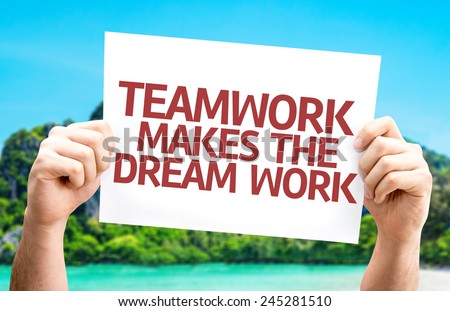 Teamwork Makes the Dream Work card with a beach on background