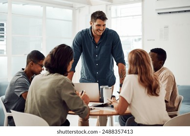 Teamwork, meeting and manager for training in office, coworking and process for creative collaboration. Business people, leader and editing book project in publishing, support and novel planning - Powered by Shutterstock