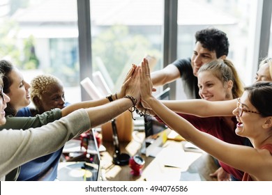 Teamwork Power Successful Meeting Workplace Concept - Shutterstock ID 494076586