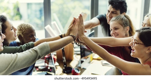 Teamwork Power Successful Meeting Workplace Concept - Shutterstock ID 495493495