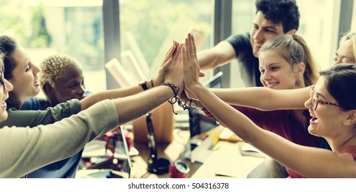 Teamwork Power Successful Meeting Workplace Concept - Shutterstock ID 504316378