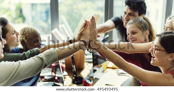 Teamwork Power\
Successful Meeting Workplace\
Concept