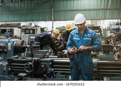 Teamwork professional engineer working heavy industry in factory, Industry team concept.
