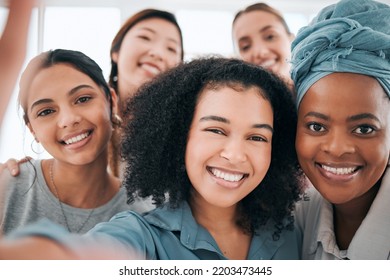 Teamwork Selfie, Business Women And Fun Creative People For Social Media, Contact Us Or About Us Company Website. Portrait, Happy Smile Or Office Diversity Friends For Global Empowerment Photograph