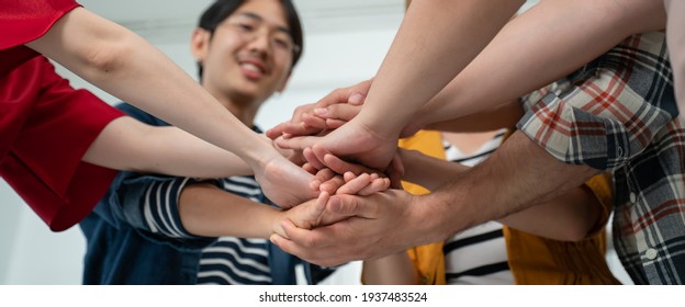 Teamwork,partnership And Social Connection In Business Join Hand Together Concept.Hand Of Diverse People Connecting.Power Of Volunteer Charity Work, Stack Of Peoples Hands.