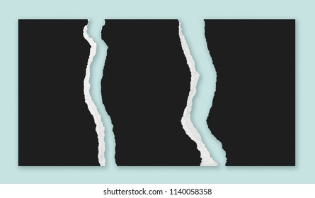 Tear The Black Photo Paper For Creative Design Material Isolated On Green Background With Clipping Path