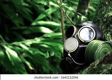 Tear Gas Mask. Body Armor For Military Use In Forest