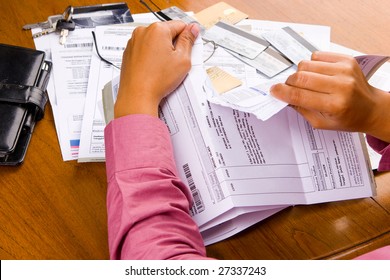 Tearing Up All The Bills And Debt?s Invoice. The Number And Personal ID Of The Credit Card Has Been Removed Or Replaced From The Original One To Prevent Unnecessary Things.