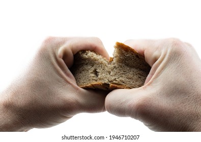 Tearing Bread Toast With Men's Hands