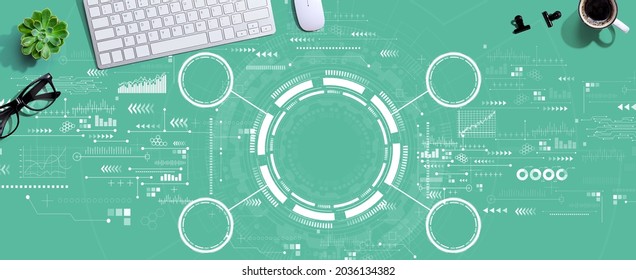 Tech circle with a computer keyboard and a mouse