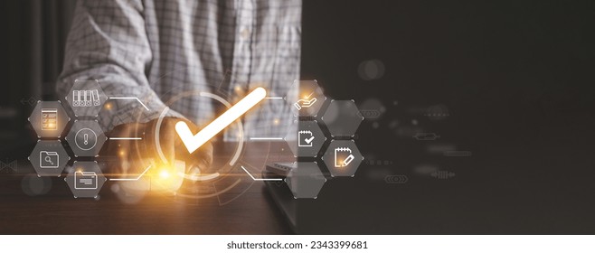 Tech Compliance Quality Control.ISO Certified Services Solutions.Navigate business compliance effortlessly innovative tech.Ensure top-notch quality, Strict auditing regulations guarantee success. - Shutterstock ID 2343399681