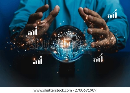 Tech forecasting concept: Magic Glass ball display People are increasingly using AI Technology