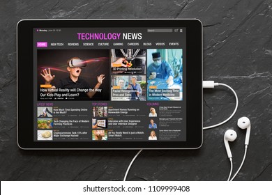  Tech News Website On Tablet. All Contents Are Made Up.