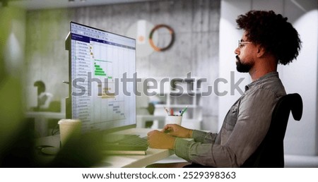 Tech Schedule List On Computer Screen. Gantt Calendar