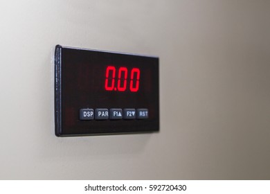 Technical display on control panel with electrical equipment devices cabinet,light