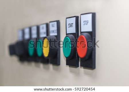 Technical display on control panel with electrical equipment devices cabinet,light