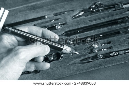 technical pen over vintage drafting set  