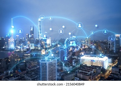 Technical picture of the concept of interconnection of all things in urban background - Powered by Shutterstock - Get 15% off with code: PIKWIZARD15
