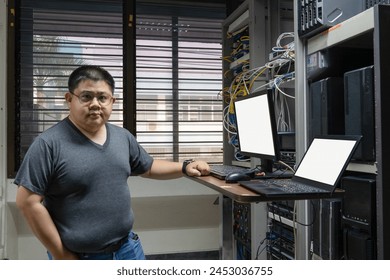 IT technical problem in server room with data connection visual effect .