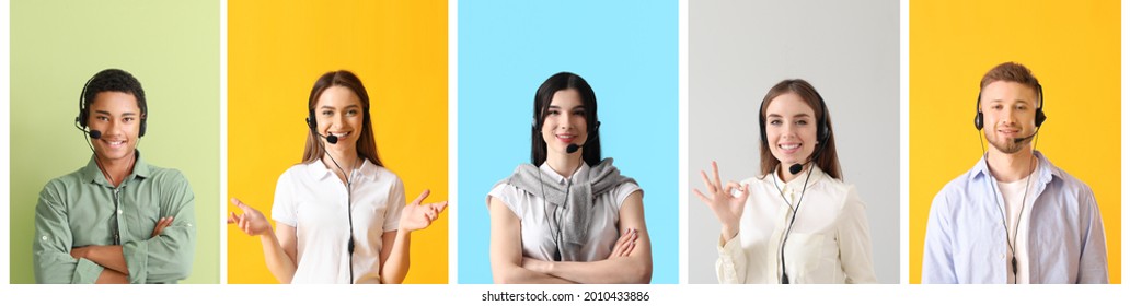 Technical support agents on color background - Shutterstock ID 2010433886