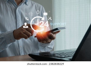 Technical Support Customer Service Internet Business Technology Concept. Contact us online help call center. IT helpdesk consulting, computer repair, maintenance, toolkit tech information digital icon