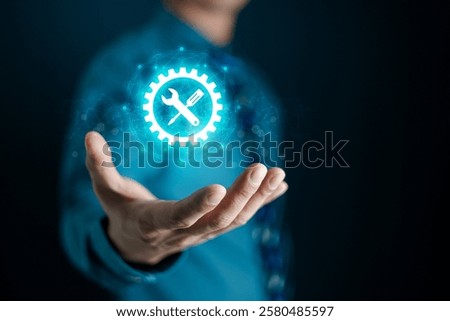 Technical support customer service technology concept. Business people point 24-7 support customer icon on virtual screen, contact us, call center, IT helpdesk suppor