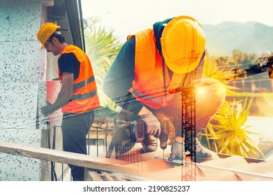 Technical workers work for the construction of new buildings