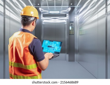 Technician check on elevator or passenger lift 