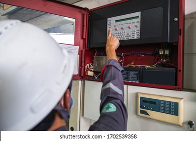 Technician Checking Doing Work Maintenance Fire Alarm System In A Factory Fire Protection Factory Safety Qiao Shan Installation Control Detector Emergency Risk