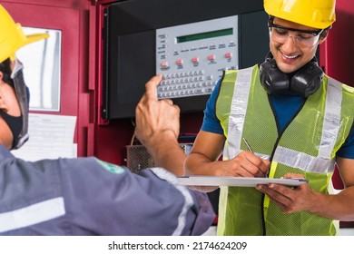 Technician Checking Doing Work Maintenance Fire Alarm System In A Factory Fire Protection Factory Safety Qiao Shan Check The Fire Extinguishing System.