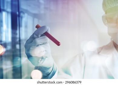 Technician Holds Laboratory Blood Panel Sample Test Tube