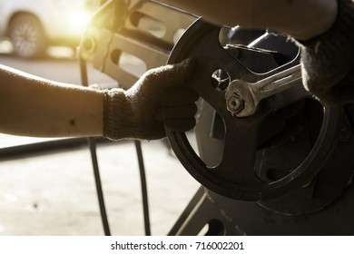 Technician Maintenance Of Agricultural Machinery Working In The Factory.