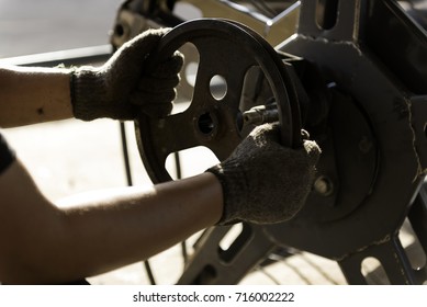 Technician Maintenance Of Agricultural Machinery Working In The Factory.