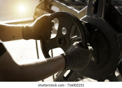 Technician Maintenance Of Agricultural Machinery Working In The Factory.