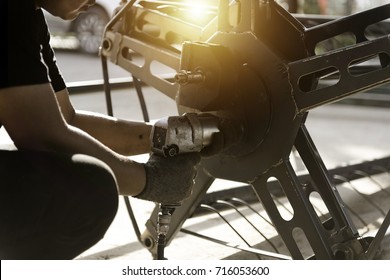 Technician Maintenance Of Agricultural Machinery Working In The Factory.