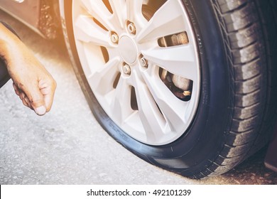 Technician Is Repairing Car Flat Tire