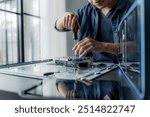 Technician repairing Computer pc, Hardware maintenance Engineering