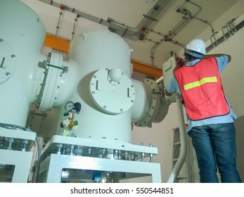 Technician Wiring Control Cable In Control Panel Of GIS (gas Insulated Switchgear) 115 KV Which Install In The Room