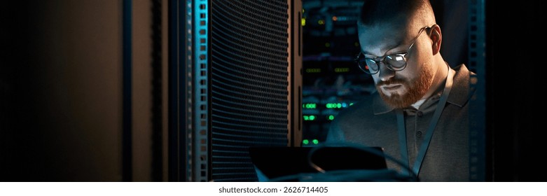 IT Technician Working in Data Server Room