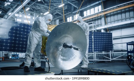 Technicians Protective Suits Working On Satellite Stock Photo ...