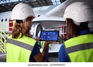 Technicians Using Scada System Aircraft Maintenance Hangar