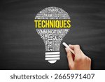 Techniques bulb word cloud collage, business concept background on blackboard