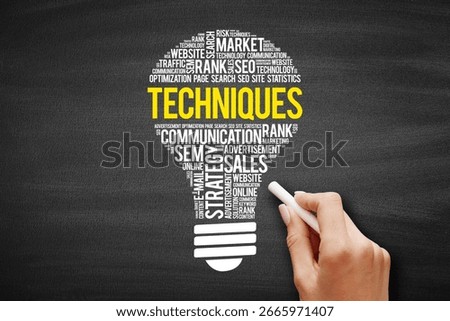 Techniques bulb word cloud collage, business concept background on blackboard