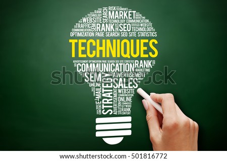 Techniques bulb word cloud collage, business concept on blackboard