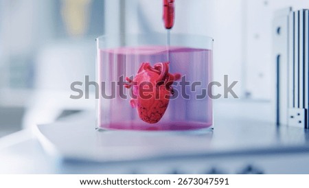 Technological Breakthrough in Genetic Engineering. Biotech Laboratory 3D Printing an Artificial Human Heart. Printer Constructing an Organ From Living Cells, Developing Viable 3D-Printed Organs