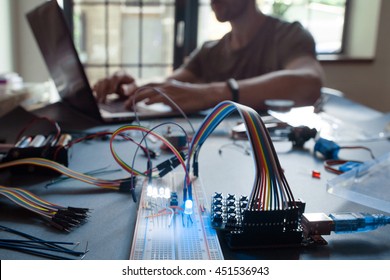 Technological education, student studying on laptop Electronic experiment at university. Modern technologies at college, learner workstation - Powered by Shutterstock