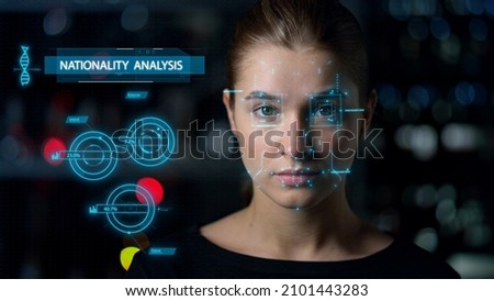 Face recognition of young woman in the crowd