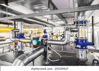 Technological Industrial Boiler Unit With Piping And Pumps